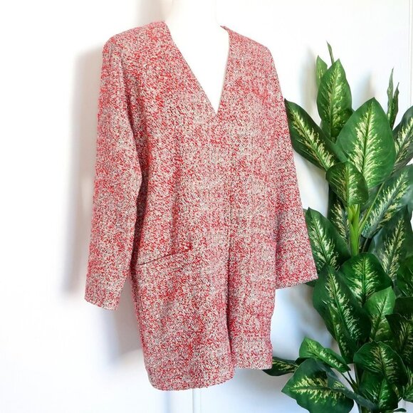 Ben Simon Red Tweed Open Front Long Blazer Jacket Size Small S - Picture 1 of 9